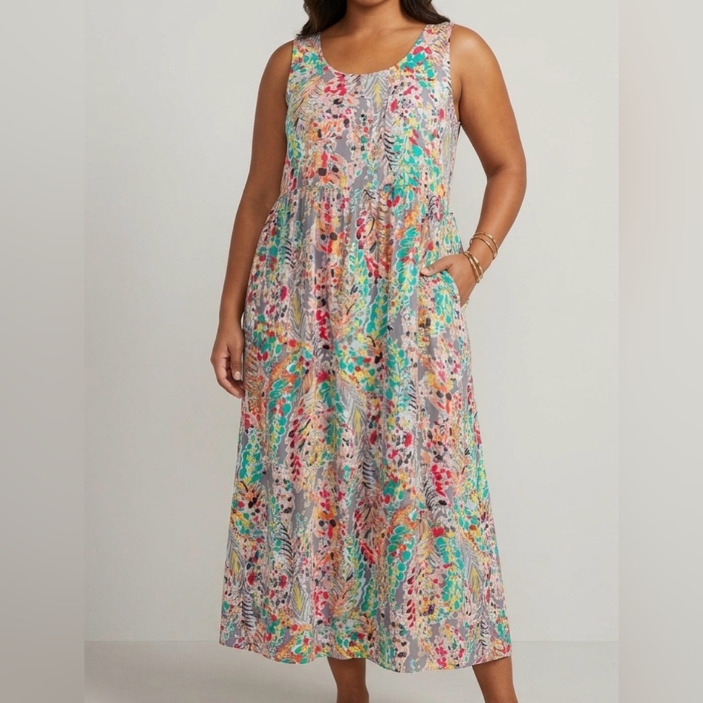NWT- OTT Sleeveless Colorful Boho Floral Print Rayon Maxi Dress women’s size XL